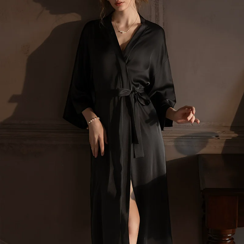 Winsleter-Women Sexy 3/4 Sleeve Night-robe, Solid Lace-up Bathrobe, Simplicity Bride Pajamas Robe, 2025 Spring Summer P4D921CC