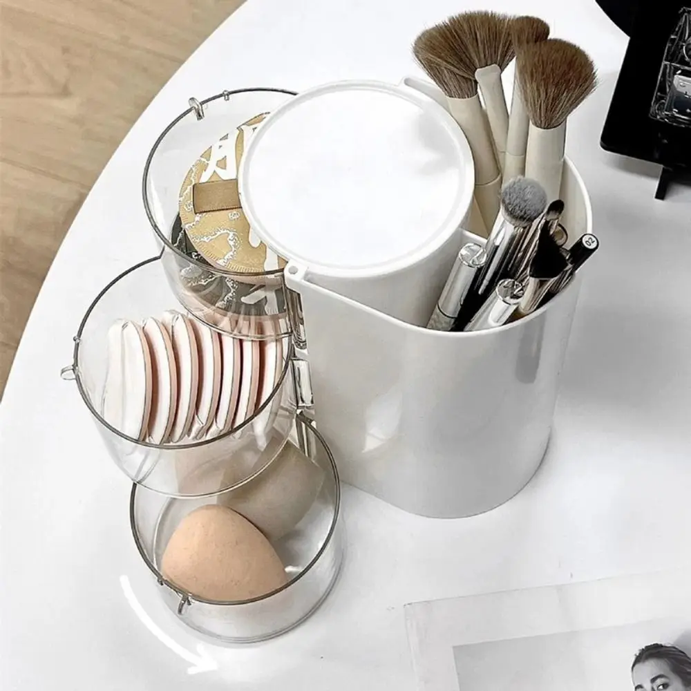 3-Layer Makeup Brush Holder Large Capacity INS Jewelry Organizer Box Drawer Style Rotatable Cosmetic Storage Box Powder Puff