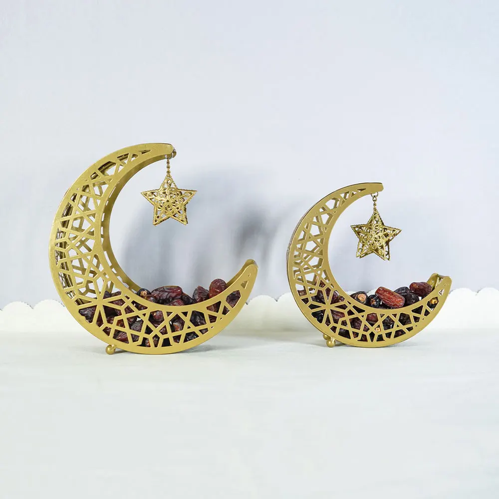 صينية حلوى رمضان المعدنية على شكل نجمة قمر صندوق تخزين الوجبات الخفيفة مجوفة لتزيين حفلات عيد مبارك 2025 كريم إسلامي مسلم