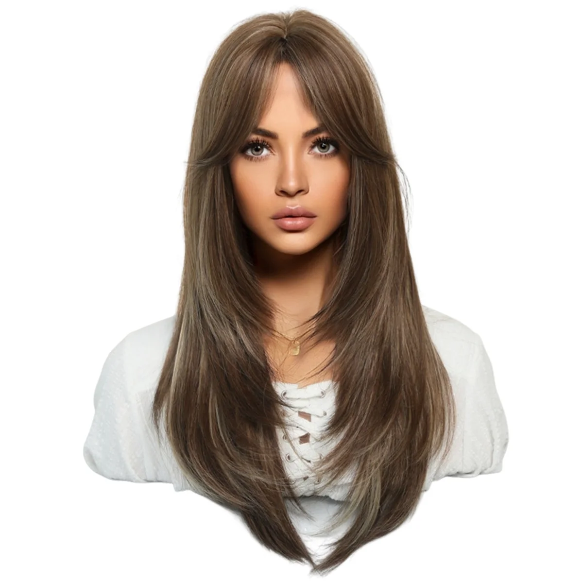 AT53 64cm European and American Simulation Wig Female Long Hair Center Parted Full Set Long Hair Female Set Wig,G