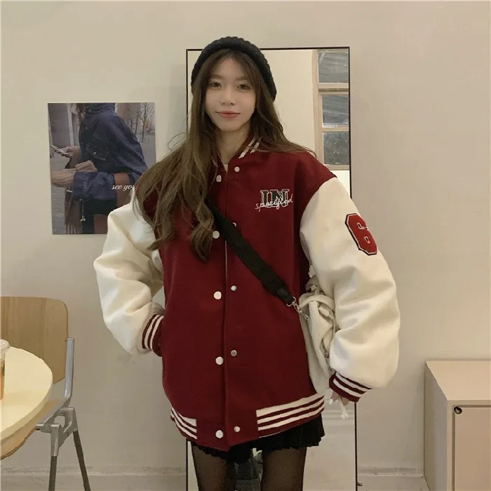 2024 Autumn and Winter New Lazy Padded Baseball Uniform Female Sweater Autumn and Winter Ins Tide Versatile Flannel Shirt Tops W