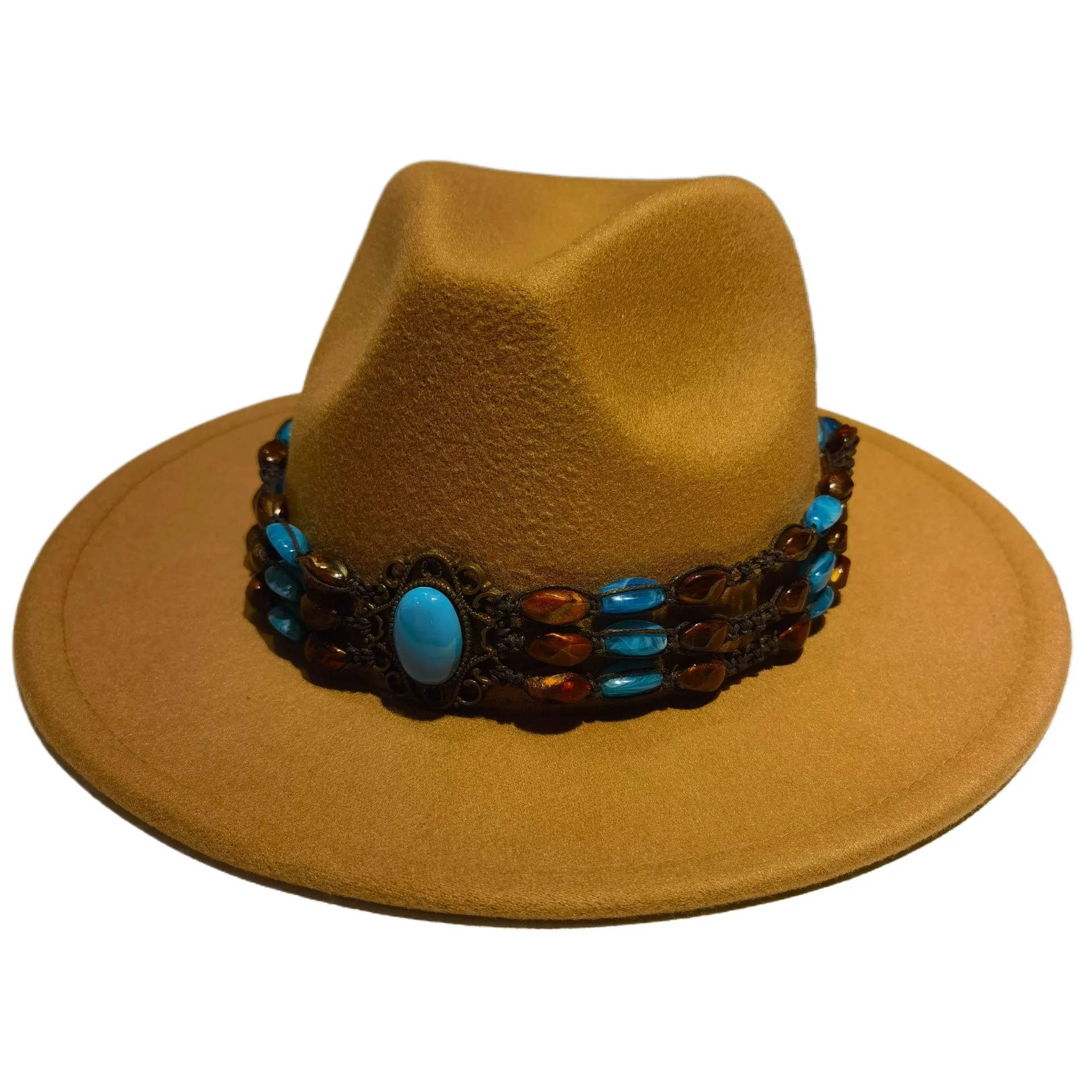 Felt Cap Top Hat Panama Fedora Hat Western Cowboy Hat Hot Girl Wide Brim Cowboy Style Woolen Hat Xinjiang Traveling-cap