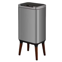 forJAH5521D 9L+9L Stainless Steel Wooden Leg Induction Trash Can with Open Top Storage Bucket Plastic Material for Waste Use