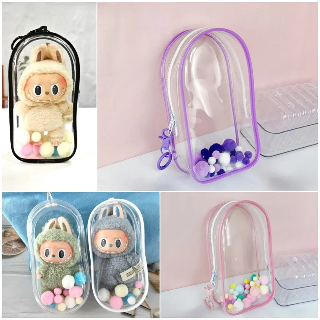 For POPMART Waterproof Bags Labubu Bag Case With keychain Transparent Cloth Box Art Toys