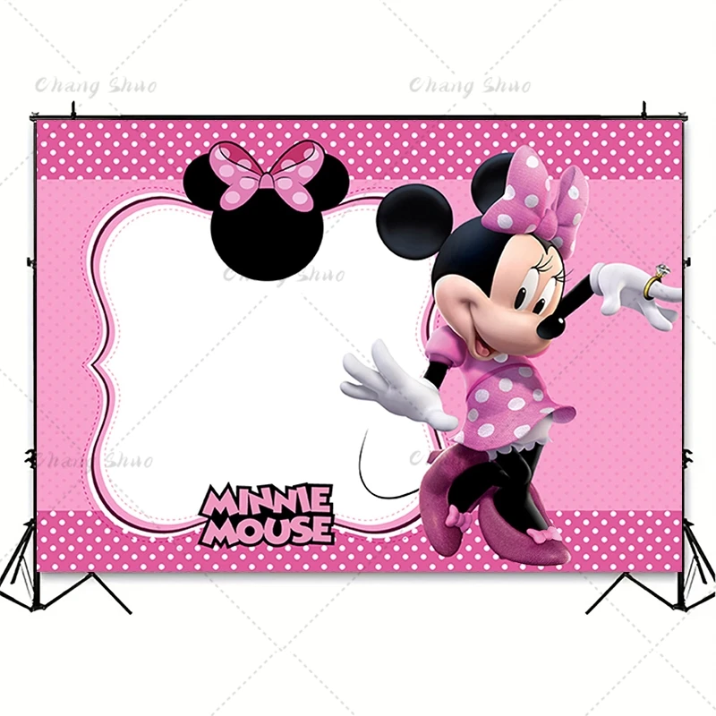 Disney Cartoon Minnie Mouse Backdrop Boy Girls 1st Birthday Party Decor Vinyl Photography Background Newborn Baby Shower Banner