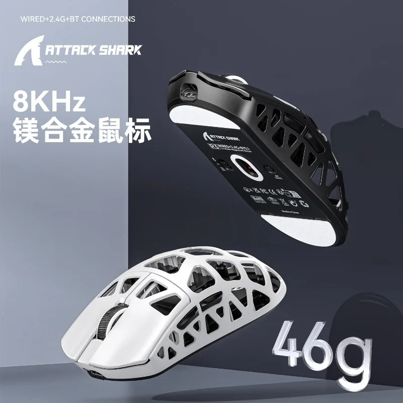 

Attack Shark R3 Wireless Mouse Three Mode PAW3395 Sensor 8000Hz Return Rate 46g Magnesium Alloy Specialized for Esports Games