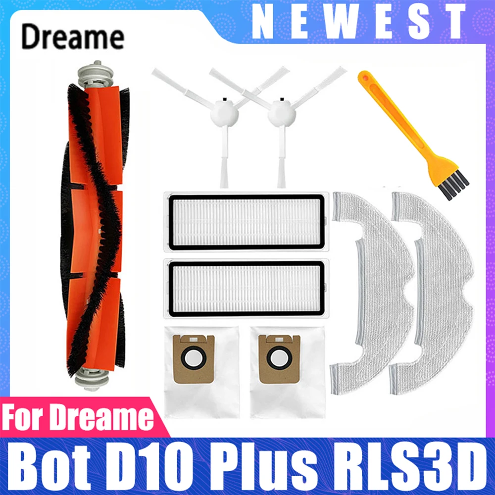 ملحقات قطع غيار لـ xiame Dreame Bot D10 Plus ، RLS3D ، فرشاة جانبية رئيسية ، فلتر Hepa ، قماش ممسحة ، كيس غبار ، قطع غيار