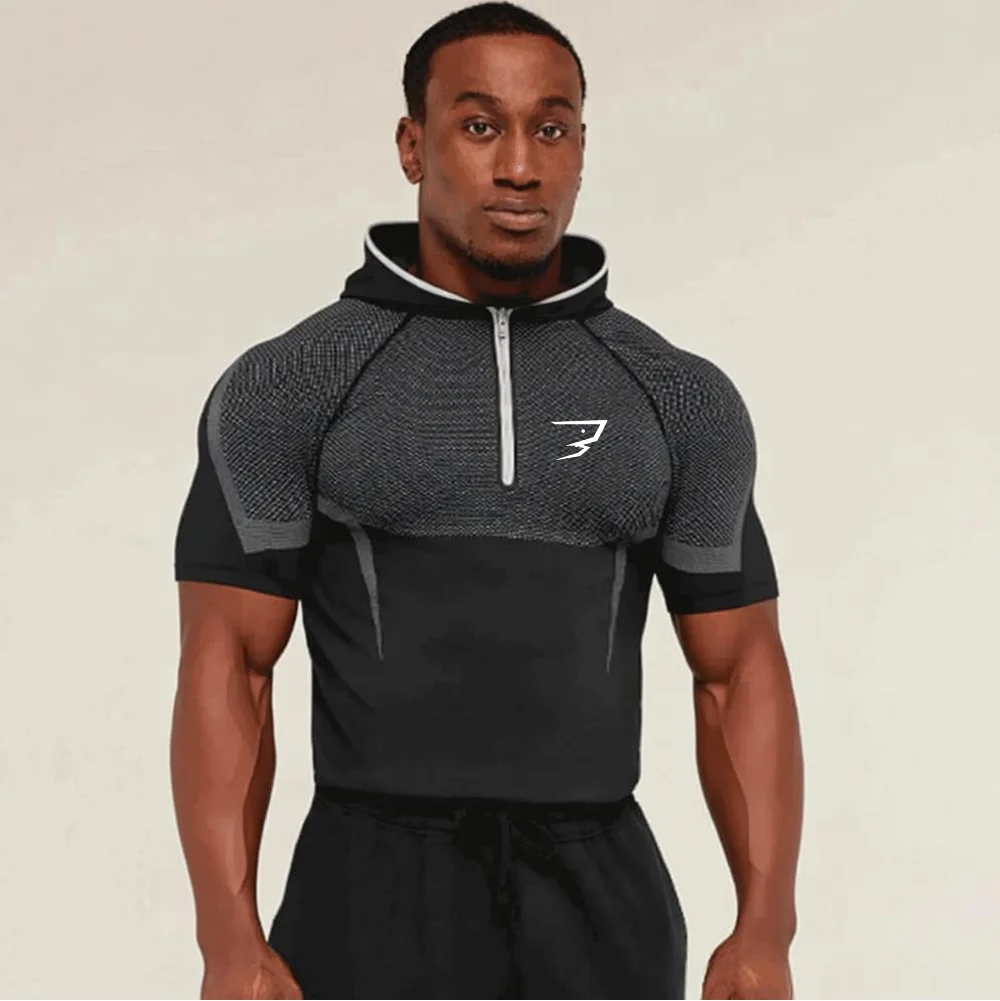 Men's Quick Dry Compression Hoodie Long Sleeve Half Zip Gym Shirt Breathable Fitness Workout Running Sports Top view 6