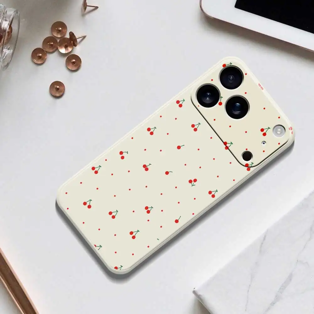 Casing Ponsel Pola Ceri untuk iPhone 17 Pro Max 17 Air 16 15 14 Plus 13 12 11 Pro Max XS Max X 7 8 Plus 16E Sampul Lembut Silikon