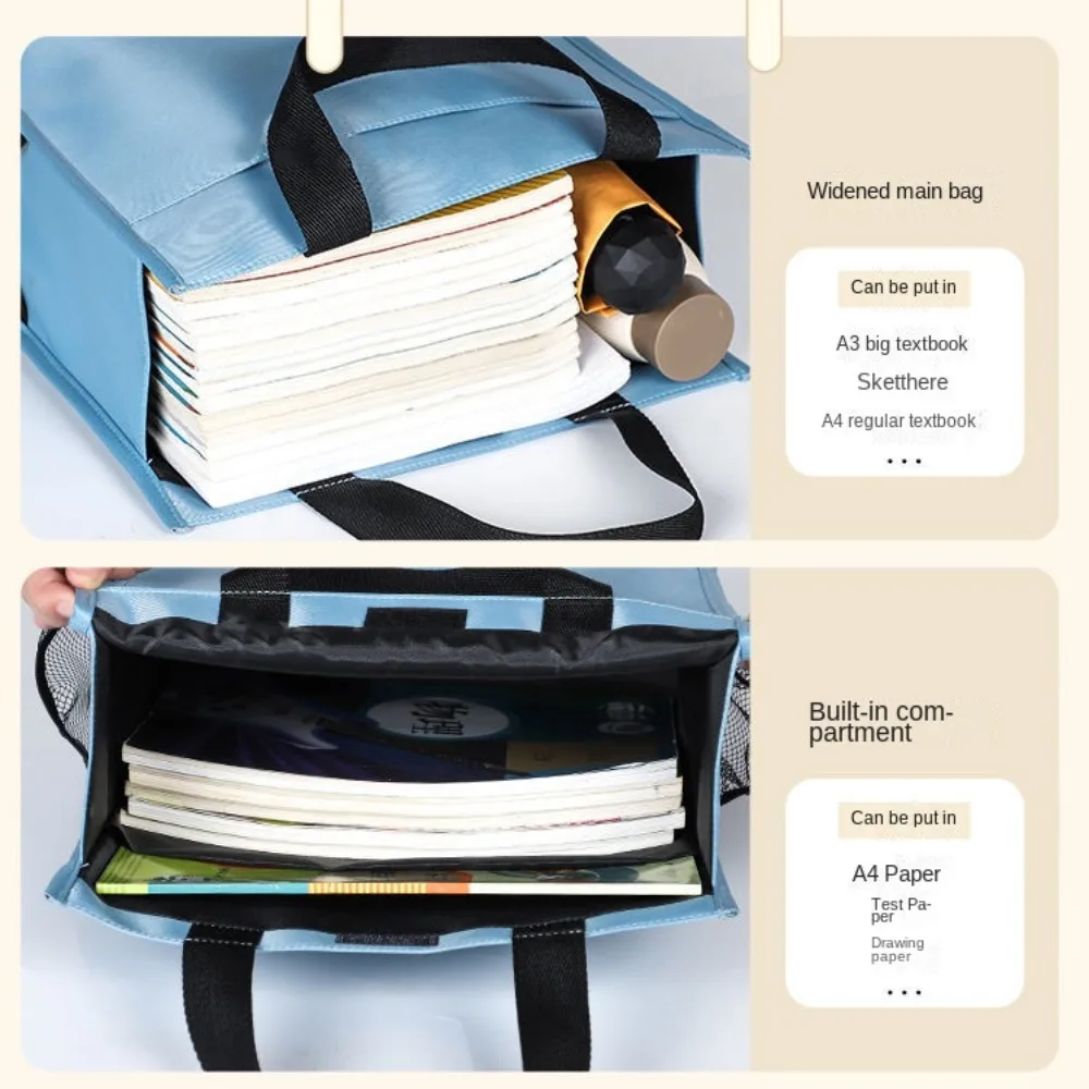 Large-capacity A4 File Tutorial Bags Multifunction Portable Student Tutorial Bags Stationery Casual Student Tote Handbag