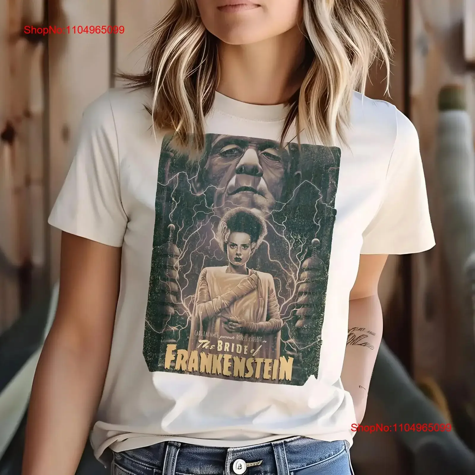 عروس فرانكنشتاين 1935 V1 خمر الفيلم المشارك تي شيرت فيلم عاشق الكلاسيكية الرجعية أحجام S 5XL خمر غسلها أوم تنفس