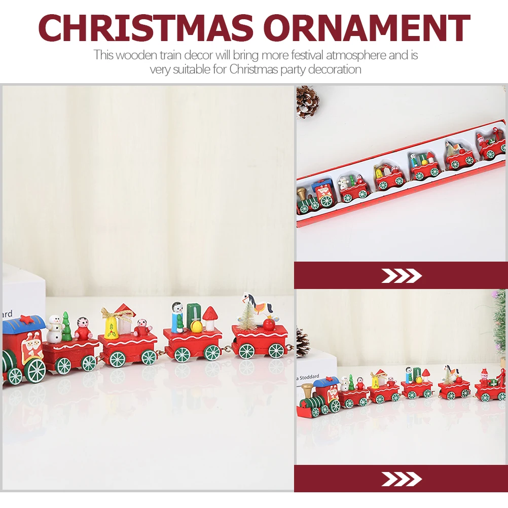 

1 Set Wooden Train Decor Christmas Party Centerpiece Ornament Premium Wood Long Lasting Style Train Set For Holiday Events