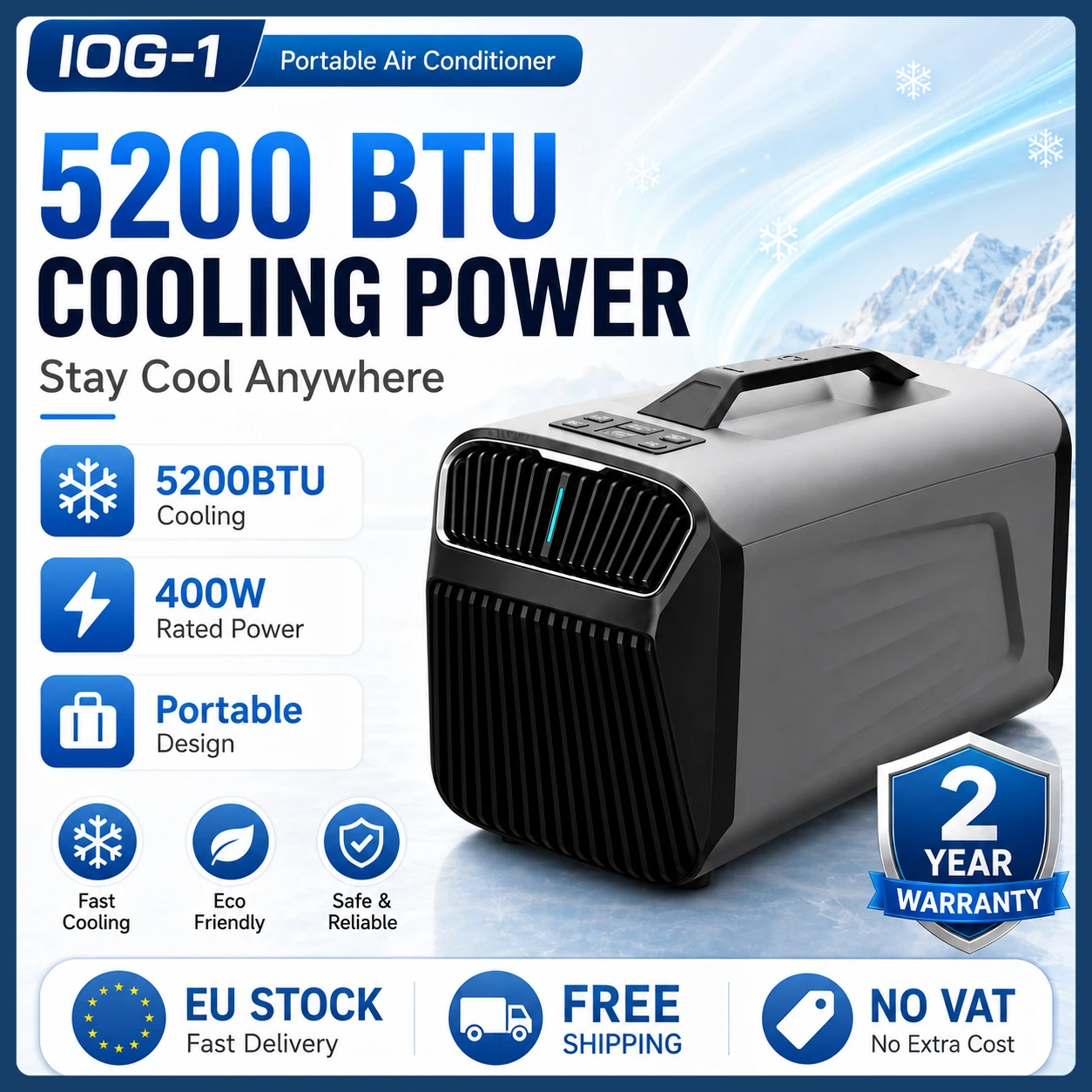 Climatiseur portable IOG-1 5200BTU 400W 220V, mini climatiseur mobile pour camping, tente, camping-car, extérieur et maison. 1 Climatiseur portable IOG-1 5200BTU 400W 220V, mini climatiseur mobile pour camping, tente, camping-car, extérieur et maison. 1