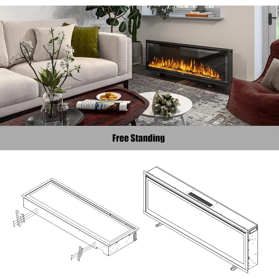 Camino elettrico da 50 pollici Luoghi di fuoco di lusso Inserti Decorazione camino Riscaldatore per camino con timer Telecomando Fiamma regolabile