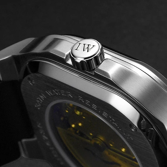 I & W นาฬิกาข้อมือกลไกนาฬิกาออโตเมติกผู้ชายเหลี่ยมหรูกันน้ำ50ม. เคลื่อนไหวคู่ Miyota