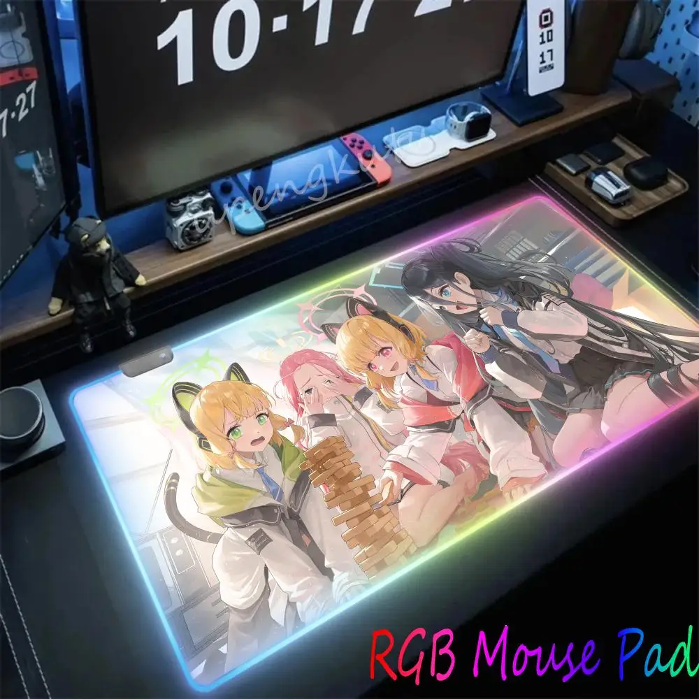 

Blue Archive Anime Aris RGB Pc Gamer Keyboard Mouse Pad Mousepad LED Glowing Mouse Mats Rubber Gaming Computer Mausepad