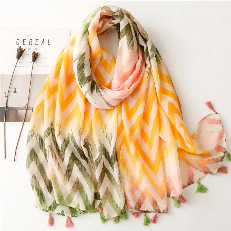 Floral Tassel Viscose Scarf Women Shawls and Wraps Hijab Female Hair Band Luxury Muslim Headkerchief 180*90Cm Echarpe Bandanas