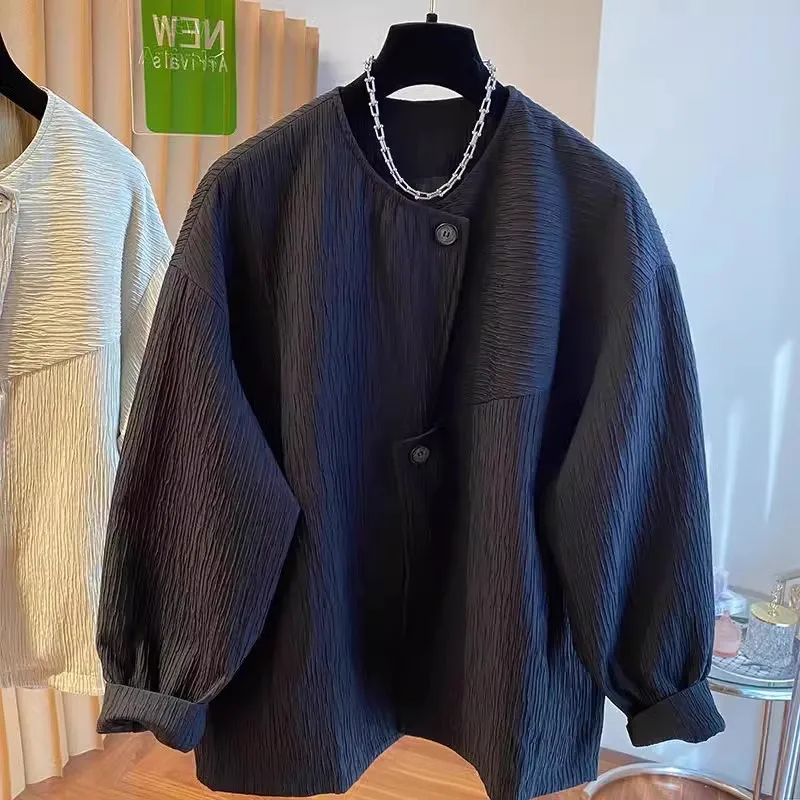 

Extra Large 300 Pou European Sle Men's Jaet Autumn Winter Loose Faionable Windbreaker Trendy Wrinkle Design Single B...