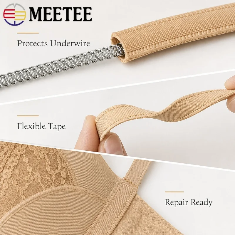10-50M 10mm Tubular Underwire Channeling Tape Polyester Bra Wire Sleeve Bikini Swimwear Corset Gown Lingerie Repair Sewing Trim