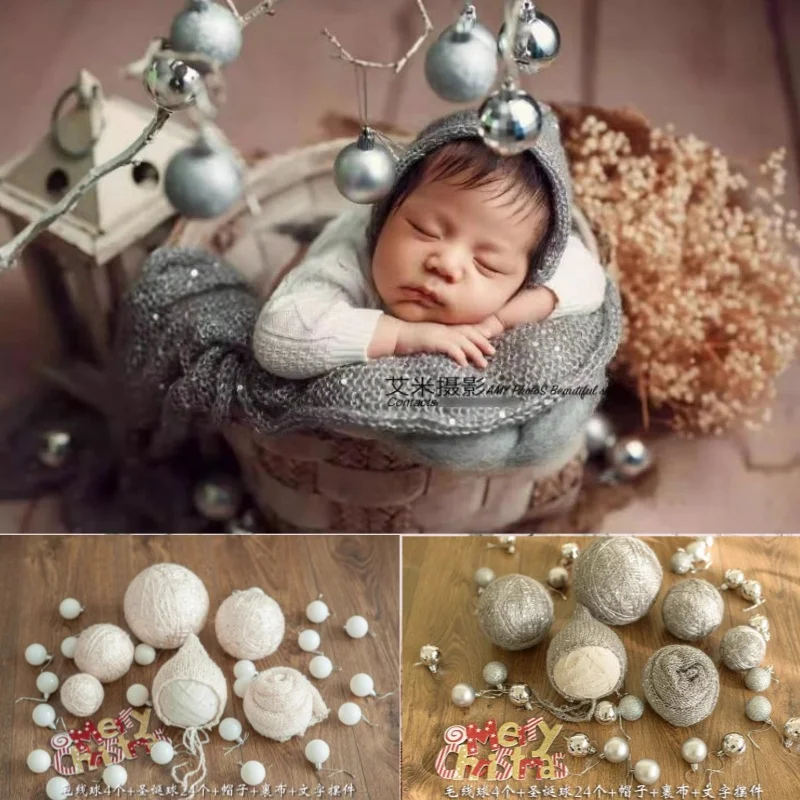 

Newborn Photography Props Knitting Wool Ball Hat Wrap Christmas Themed Baby Photo Props Studio Fotografie Accessoires Decoration