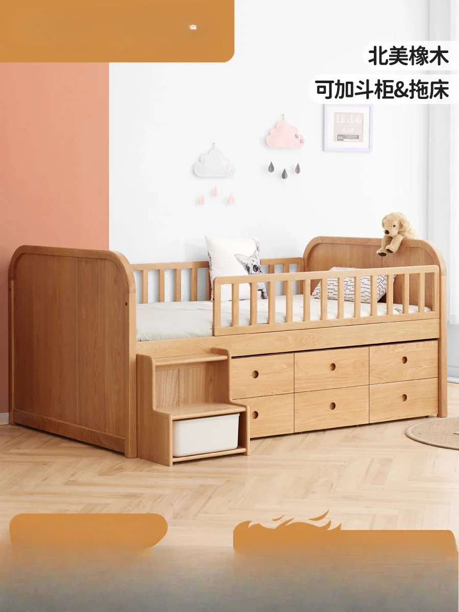 Children's bed with guardrail half-height bed Small apartment child and mother Trailer Multifunctional storage Storage