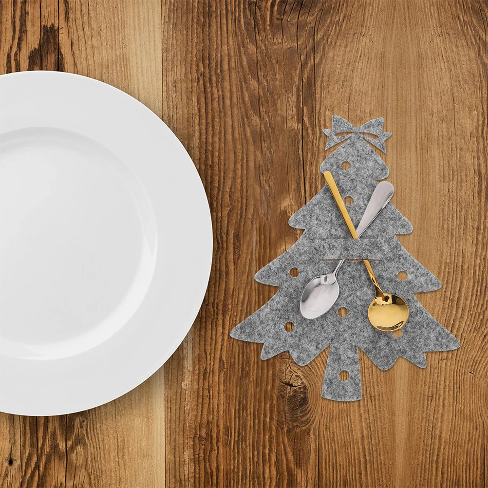 ชุดถุงใส่ช้อนส้อมลายต้นคริสต์มาส 8 ชิ้น ปลอกคลุมมีดส้อมสำหรับเทศกาลคริสต์มาส ของตกแต่งโต๊ะอาหาร ปลอกใส่ช้อนส้อมคริสต์มาส