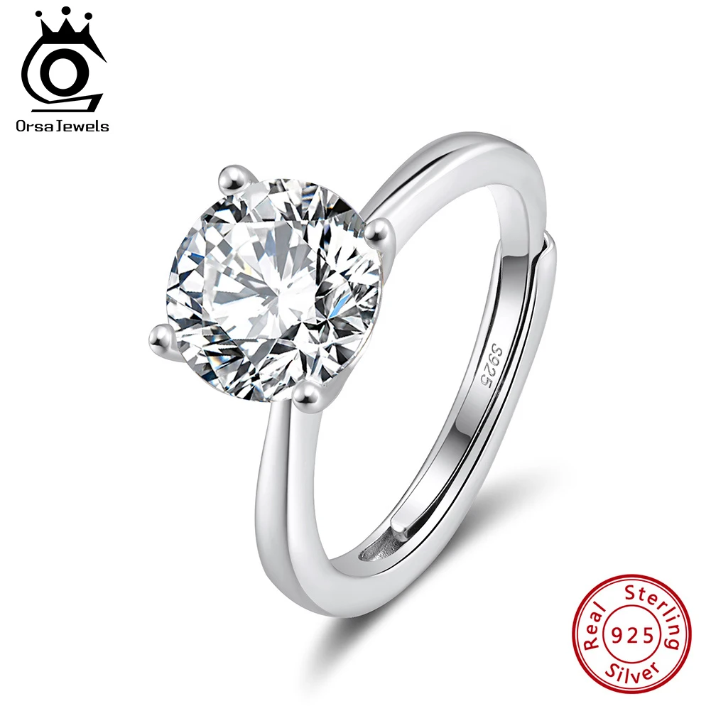 

ORSA JEWELS 100% Moissanite Diamond Ring Female 925 Silver Solitaire Ring Wedding Band Round Cut Finger Ring Certified SMOR03
