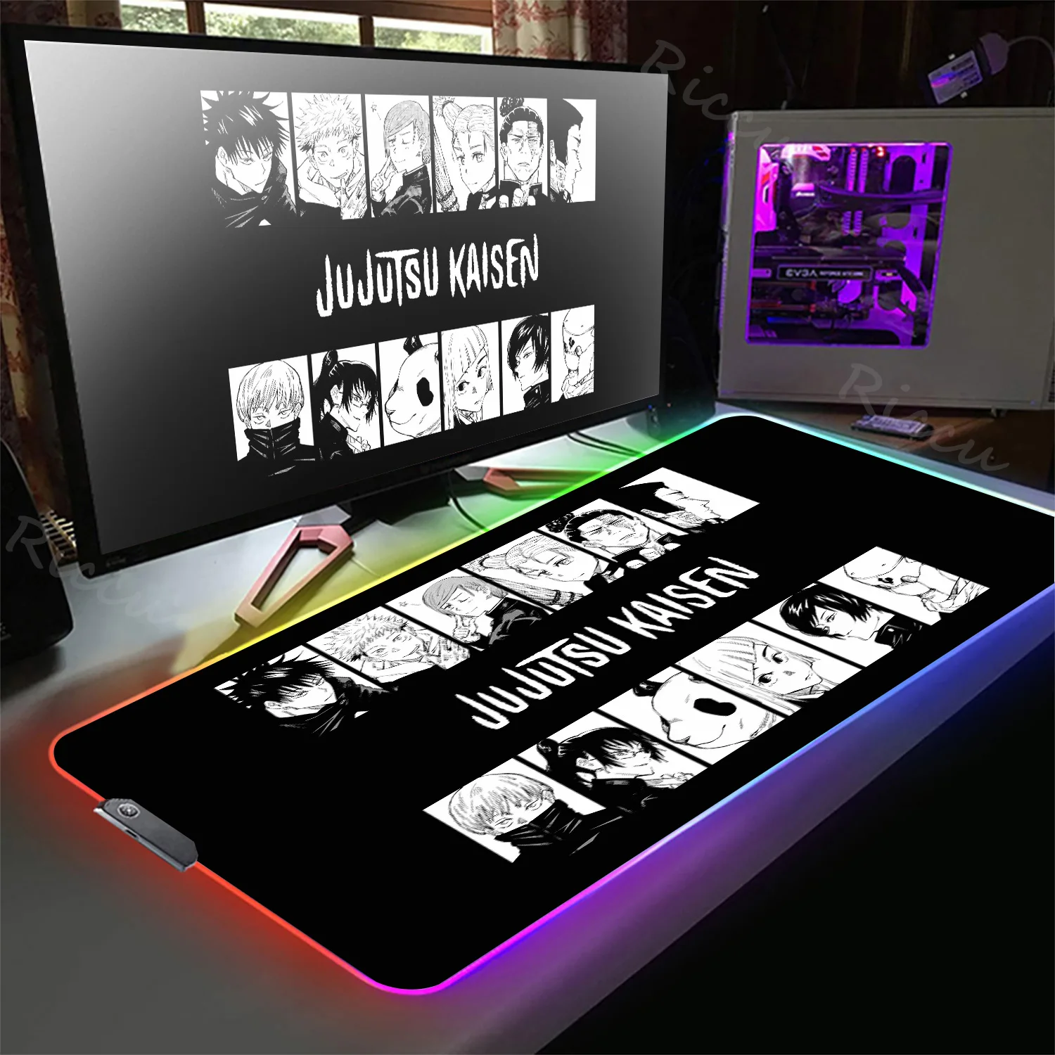 

RGB Mause Pad Anime Jujutsu Kaisen Mouse Mat Complete Gaming Accessories Keyboard Computer Desk Mats Led Backlit Mousepad