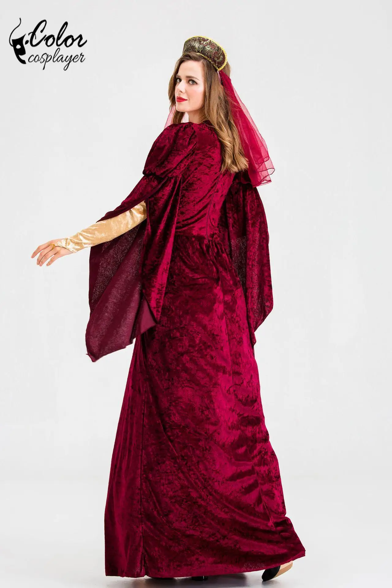 كرنفال سيدة ثوب القرون الوسطى الملكة تأثيري حلي خمر المحكمة الملكية الحمراء فستان مهرجان حفلة رداء مرحلة الأداء الزي #5