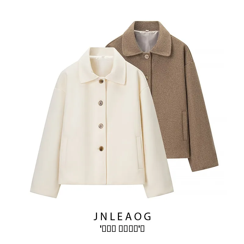 

JNLEAOG Autumn New Faionable Street Sle Women's Woolen Coat Long Sve Polyester Fiber Versatile Collarl Design