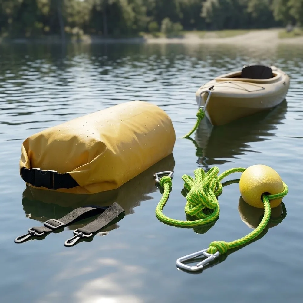 3.7m Floating For kayak Tow Line with Stainless Steel Clips and Roll Dry Bag for Gear Protection on Water Trips