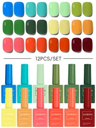 12Pcs/Set Gel Nail Polish Set Fall Shine Finish Semi Permanent Glitter Sequins Nail Polish Set Kit Soak Off Uv Varnish Nail Art