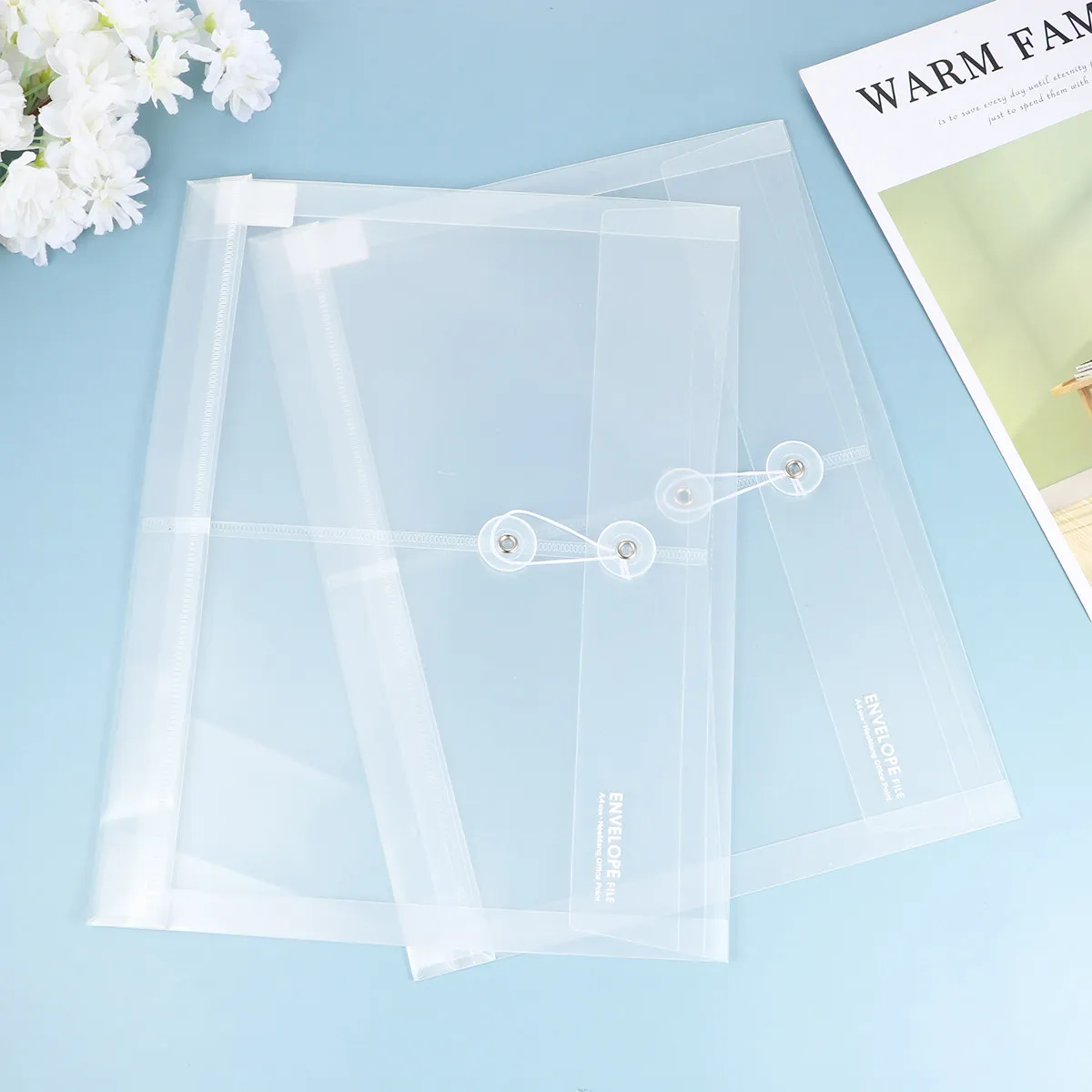 

10Pcs Transparent File Folder A4 Plastic Envelope with Button Closure Waterproof Dustproof Document Organizer for Home Office