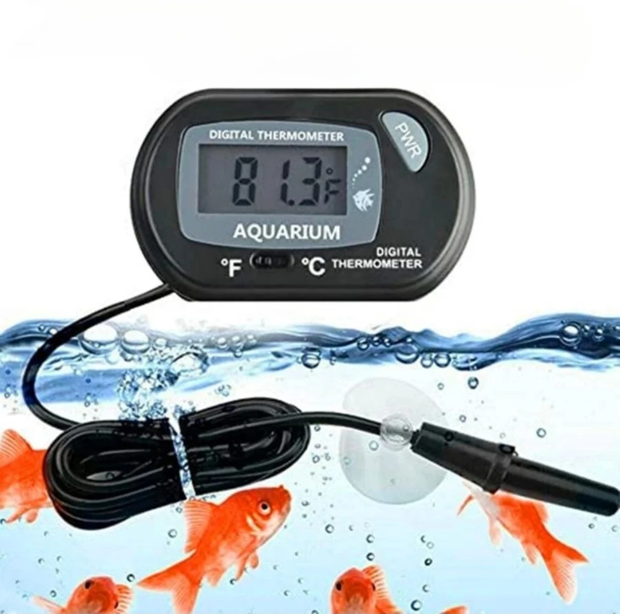 ميزان الحرارة الإلكتروني الرقمي لقياس درجة مئوية ℃   ميزان حرارة حوض السمك مع كوب شفط لمياه خزان الأسماك