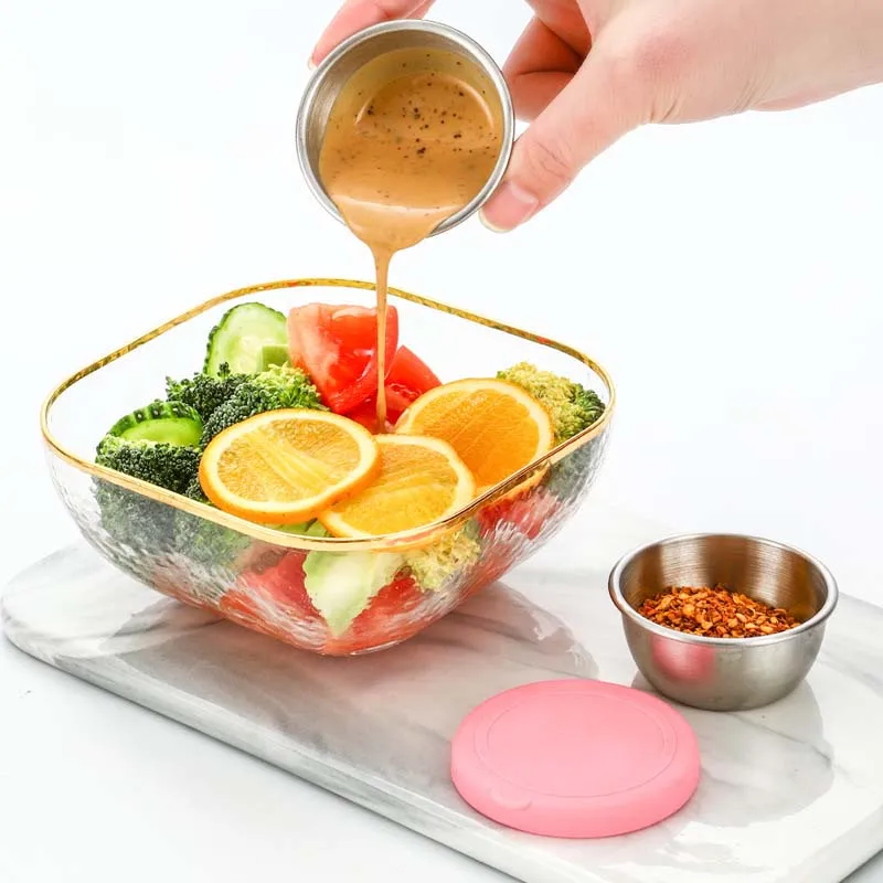 

50ml 304 Stainless Steel Dipping Plate Sealed And Leak Proof Silicone Cover Small Plate Kitchen Outdoor Portable Sauce Cup