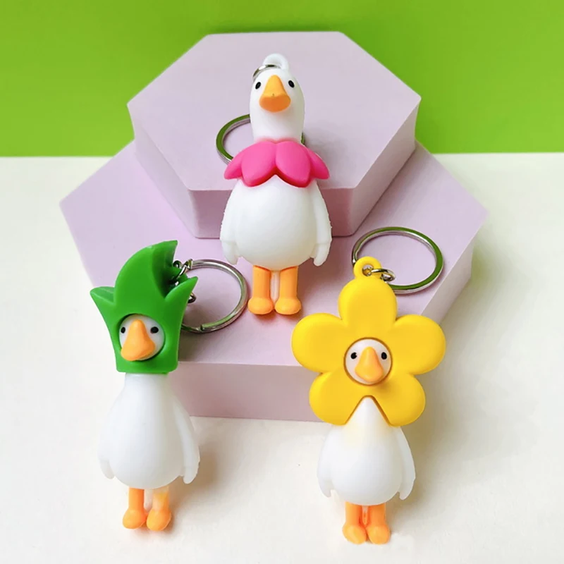 Cute Flower Duck Animal Keychain Key Ring For Women Men Friend Gift Creative Funny Cartoon Goose Doll Bag Box Car Key Jewelry