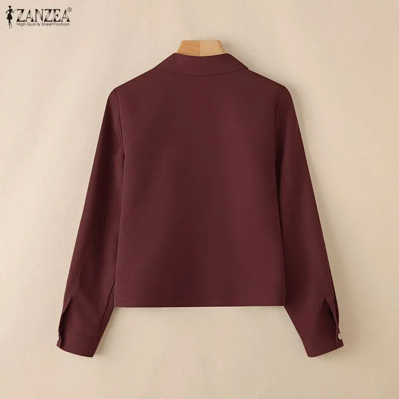 ZANZEA femmes automne chemises 2026 printemps revers cou à manches longues Blouse solide boutons haut Slim Fit mince manteaux vêtements d'extérieur de bureau