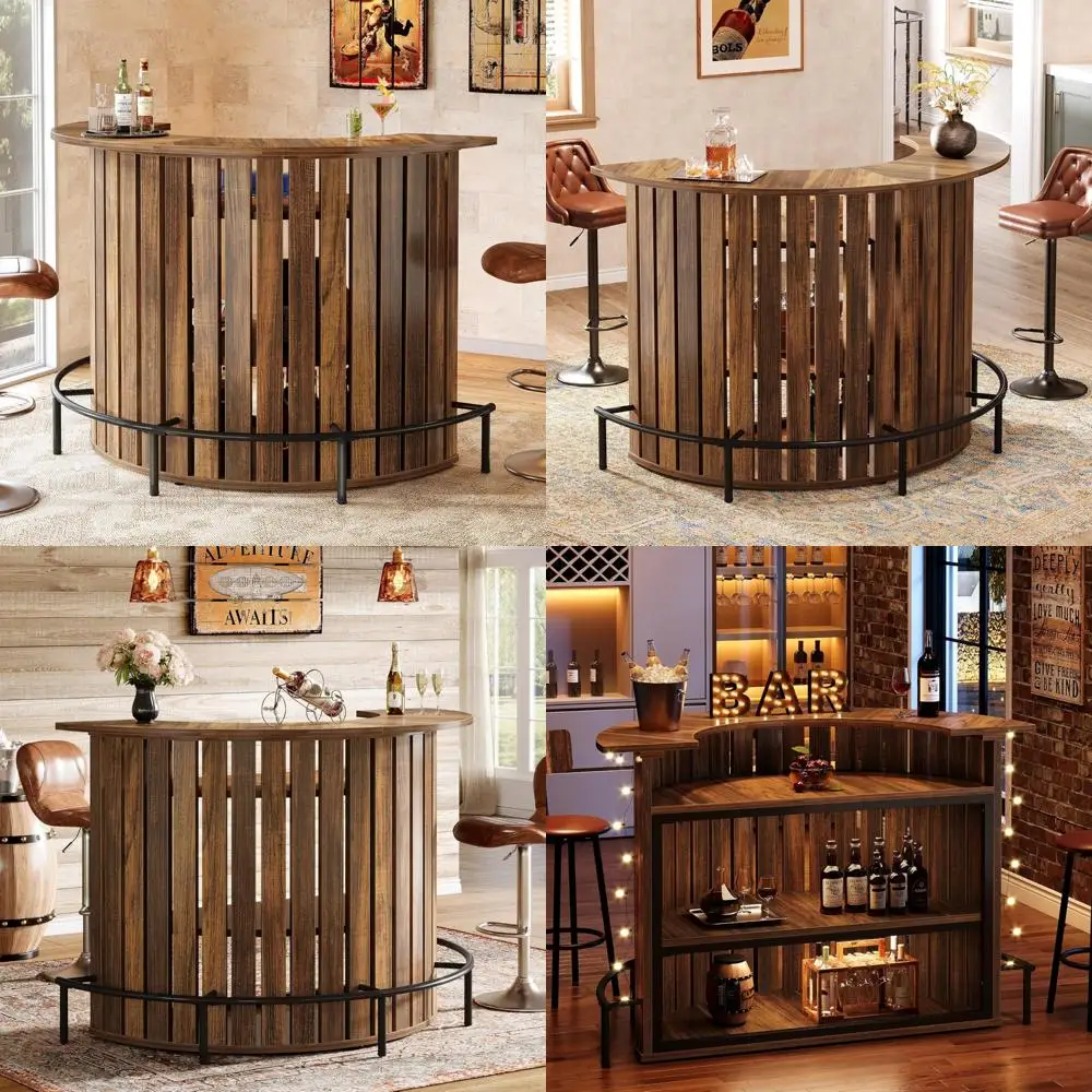 طاولة بار على شكل قوس من 4 طبقات، وحدة بار منزلية عالية 39.4 مع مسند للقدمين، وخزانة بار صغيرة حديثة للحانة المنزلية