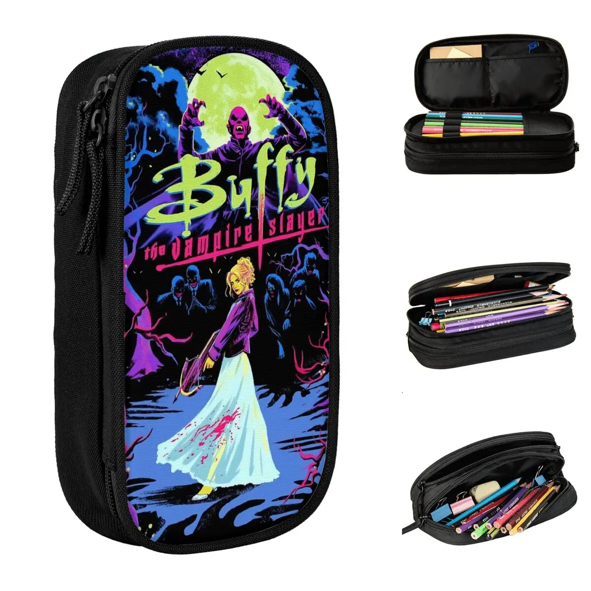 Buffy The Vampires Slayer Pencil Cases Horor Movie Pencilcases Pen Box for Student Big Capacity Bags Office Gifts Stationery