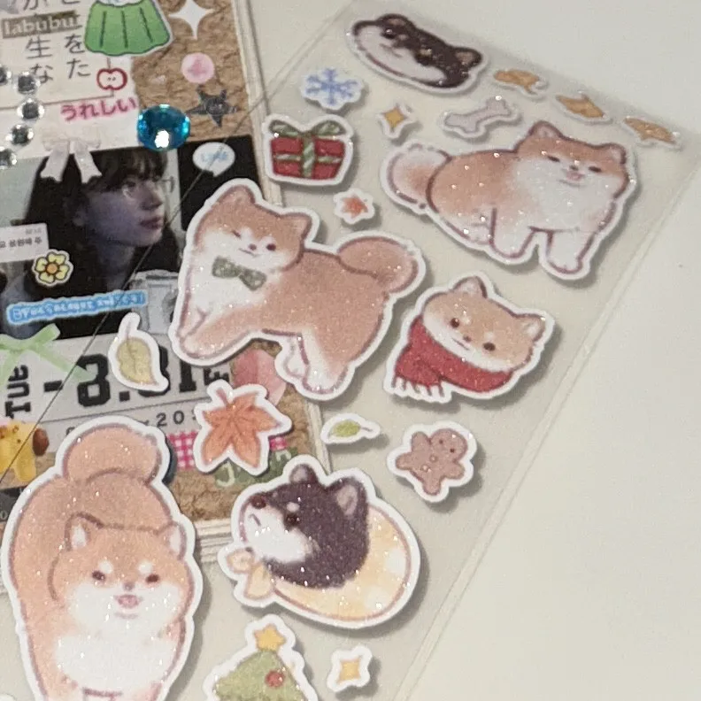 Cute Maple Leaf Akita Inu Dog Die cut Dispensing Sticker DIY Goo Card Journal Scrapbooking Photo Card Phone Case Collage Supply