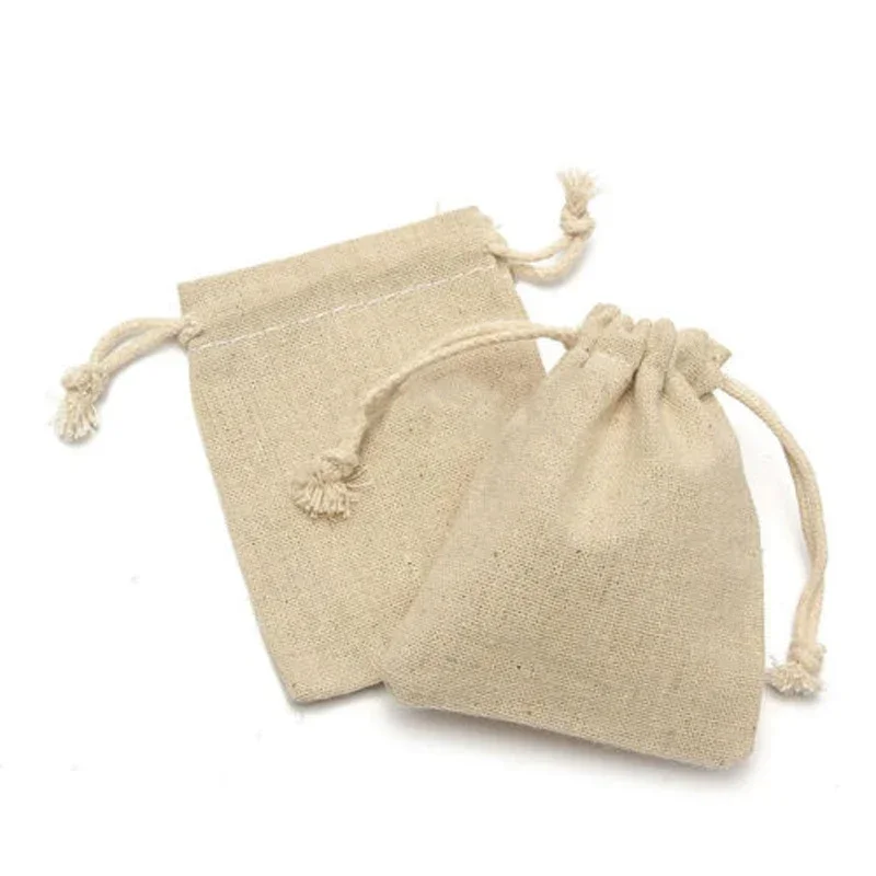 50 Pcs/Lot Small Wedding Linen Drawstring Bags Christmas Party Gift Package Cotton Pouches Reusable Home Kitchen Organize Sacks