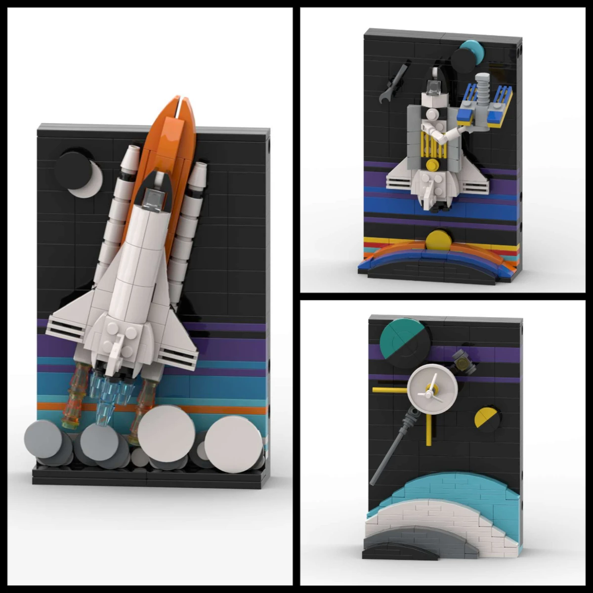 

Idea Space Shuttle Launch Story Postcard Building Blocks MOC Flying Over Saturn's Rings Model Kids Assembly Toys Birthday Gift
