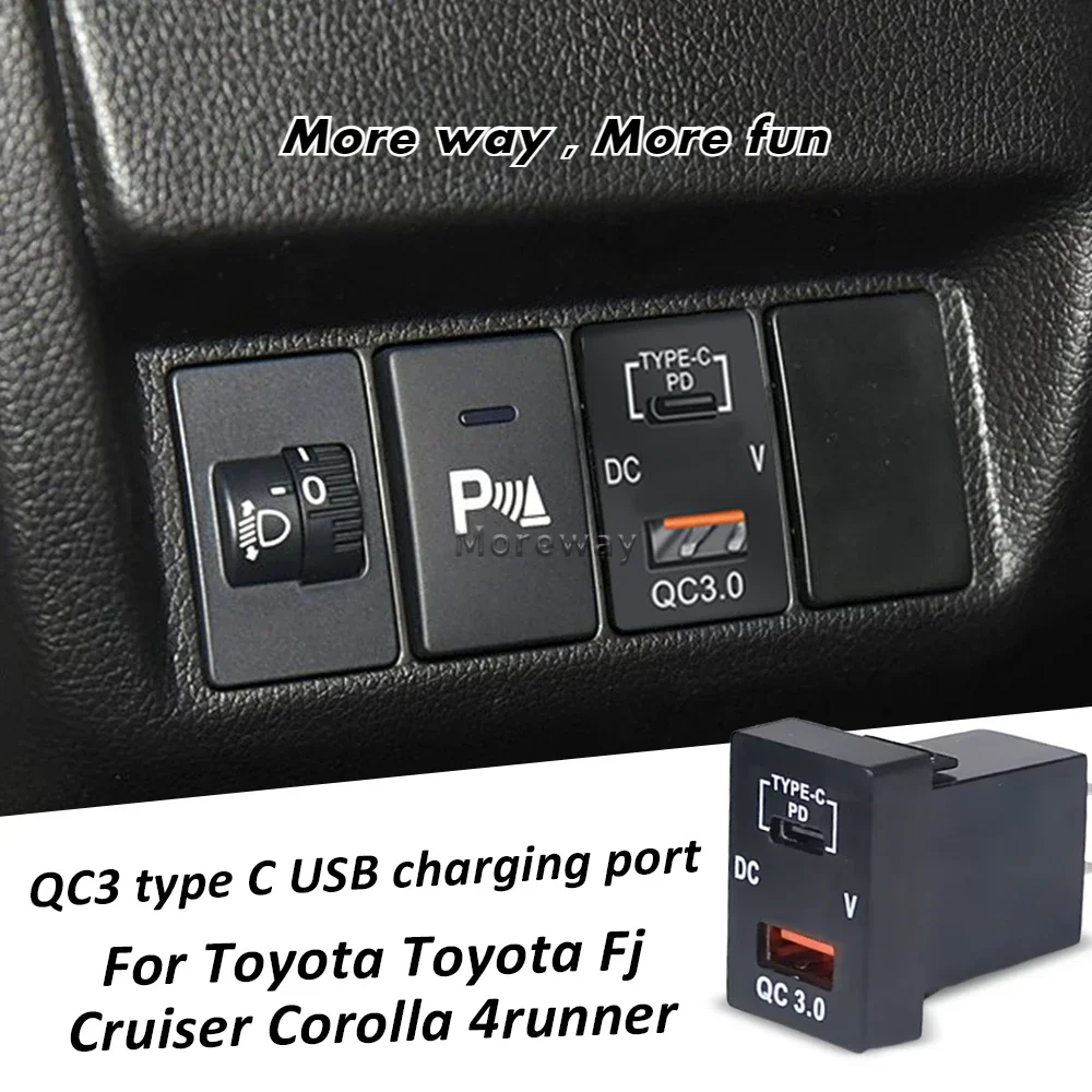 Dual Type-C PD Usb Adapter Fast Charging Ports for Toyota Land Cruiser LC200 Camry 2016 Tundra 2007 Yaris C-HR Car Upgrade