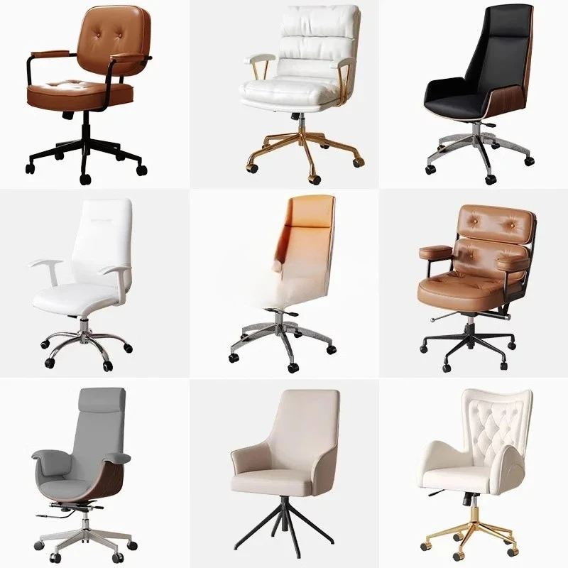 White Leather Computer Chair Home Comfortable Office Lunch Break Lift Chair