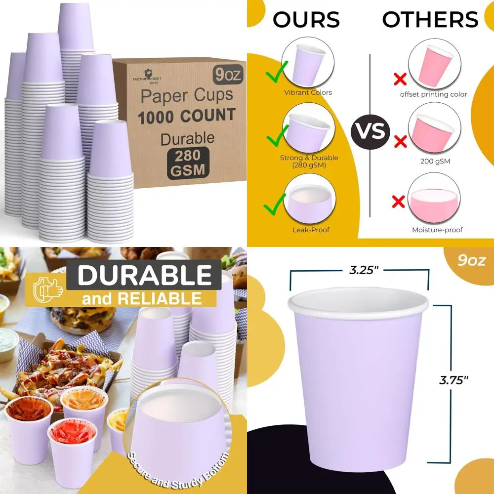 

Прочные одноразовые бумажные стаканчики с лавандой на 9 унций для горячих и холодных напитков, упаковка 1000 шт., стаканы толщиной 280 GSM