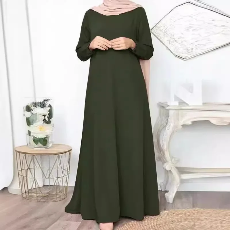 

Women Abaya Islamic Clothing Solid Muslim Dress Dubai Saudi Solid Robe Turkish Modesty Pullover Long Sleeve Dress for Women 2024