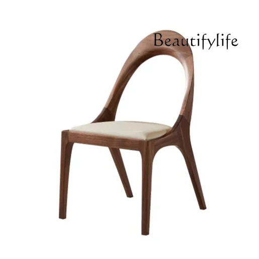 

Italian Minimalist Black Walnut Dining Chair Villa Restaurant Casual Dining Table and Chair Home Backrest Soft Bag Chair