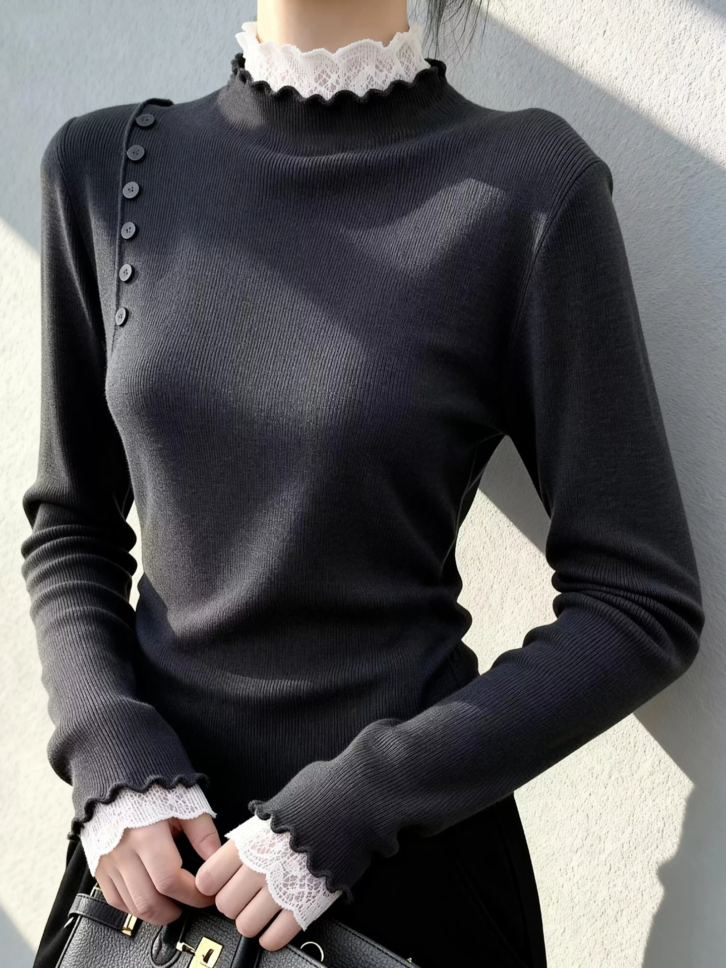 Ele Long Sve محبوك سترة المرأة سليم صالح تخفيف تنوعا أعلى لينة الكورية Sle الشتاء Faion ملابس داخلية #3