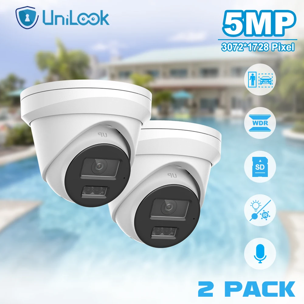 Unilook 5MP Motion Detection 2.0 Fixed Dome Network Camera Outdoor IR 30m SD Card H.265 One Way Audio IP67 POE IP Camera