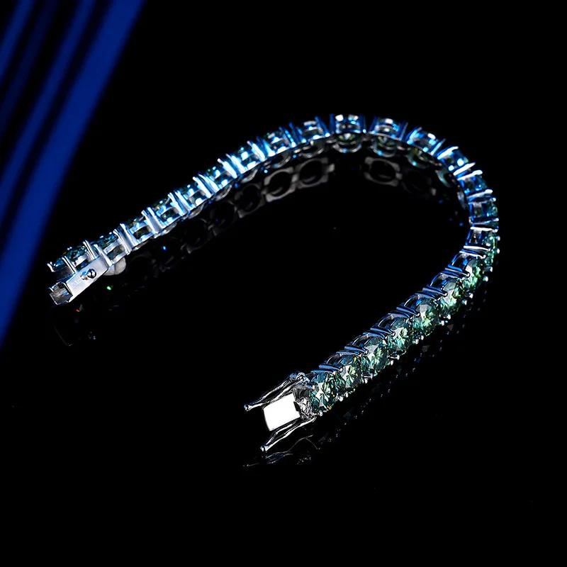 Houtros 3-6.5MM Moissanite Tennis Bracelets 925 Sterling Silver Green Champagne Color Full Diamond Bracelets For Women Men GRA